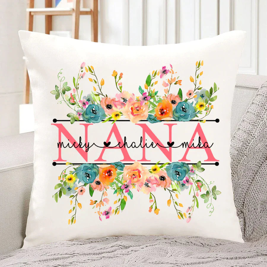 Bright Watercolor Floral Nana And Grandkids Flower CTH01 Indoor Pillow