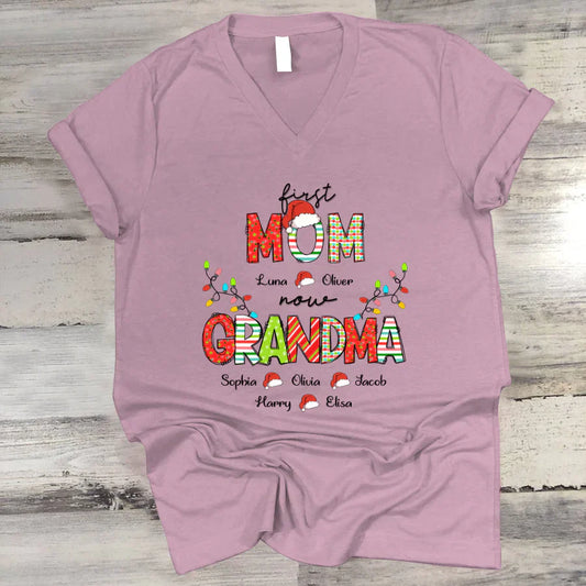 Christmas First Mom Now Grandma And Grandkids CTH01 V-Neck