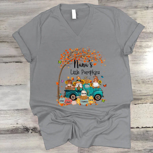 Fall Gnomes Truck Grandma's Little Pumpkins And Kids CTH01 V-Neck