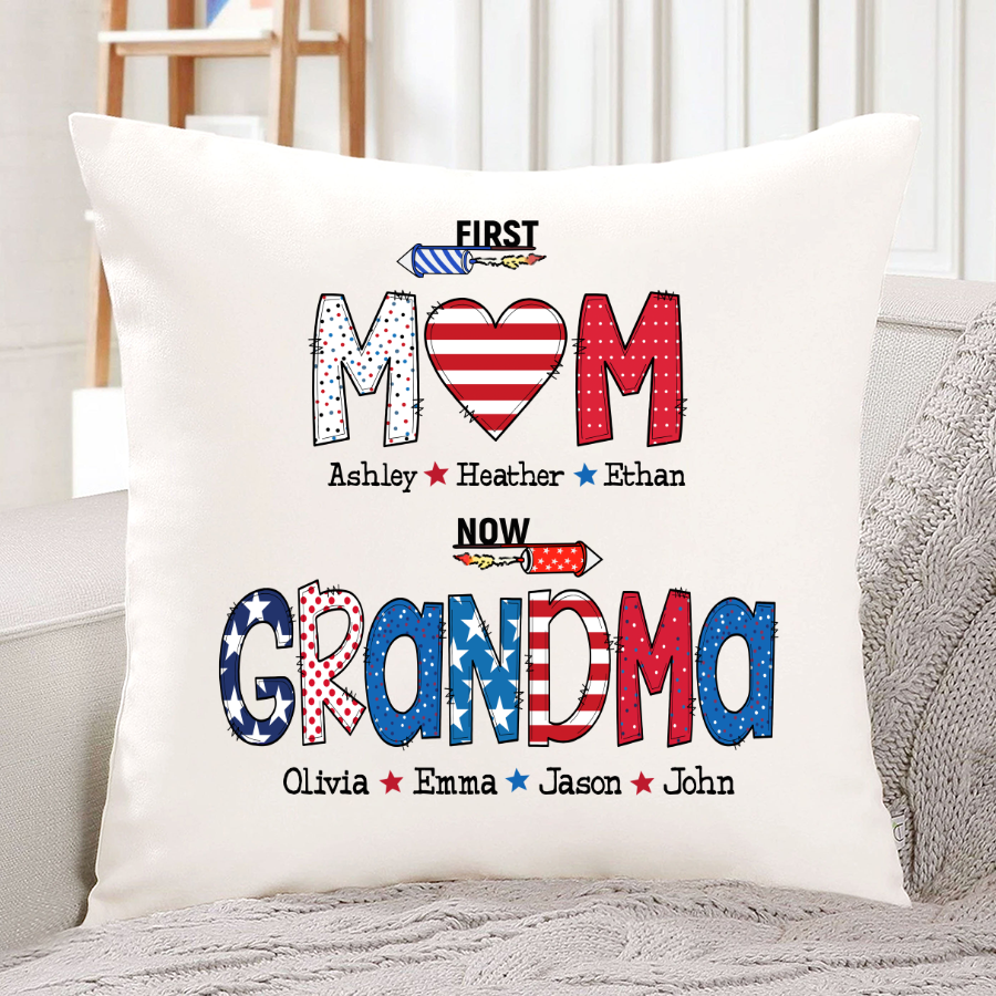 First Mom Now Grandma and grandkids Indoor Pillow