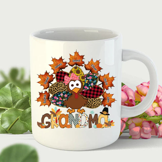 Grandma And Grandkids Thanksgiving Autumn Turkey Mug