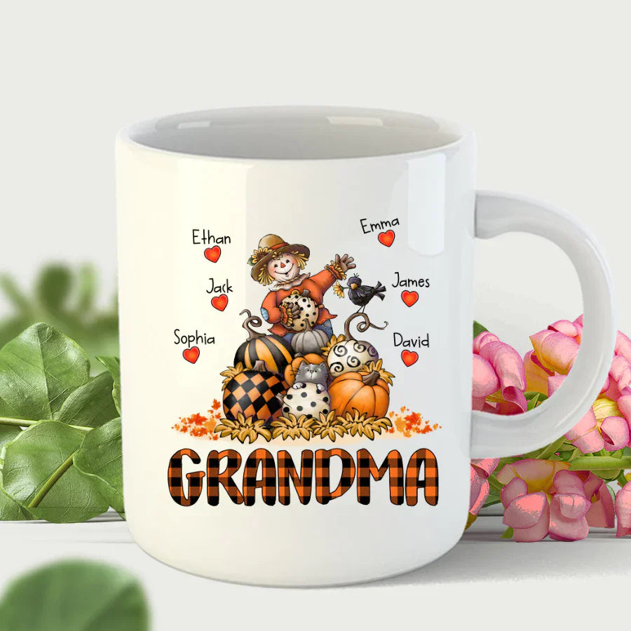Grandma Fall Halloween Gift Custom Kidnames Mug