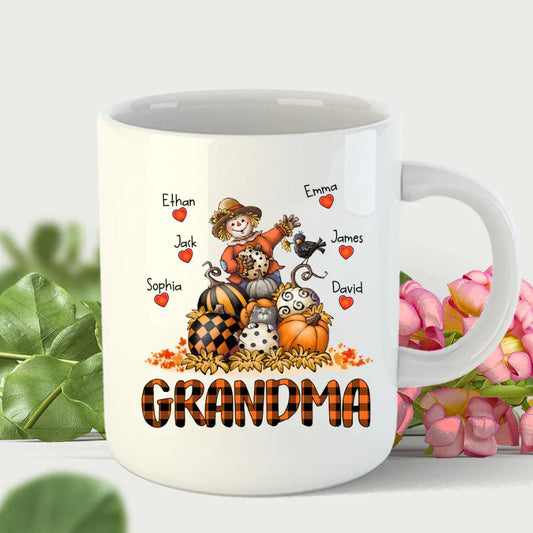 Grandma Fall Halloween Gift Custom Kidnames Mug
