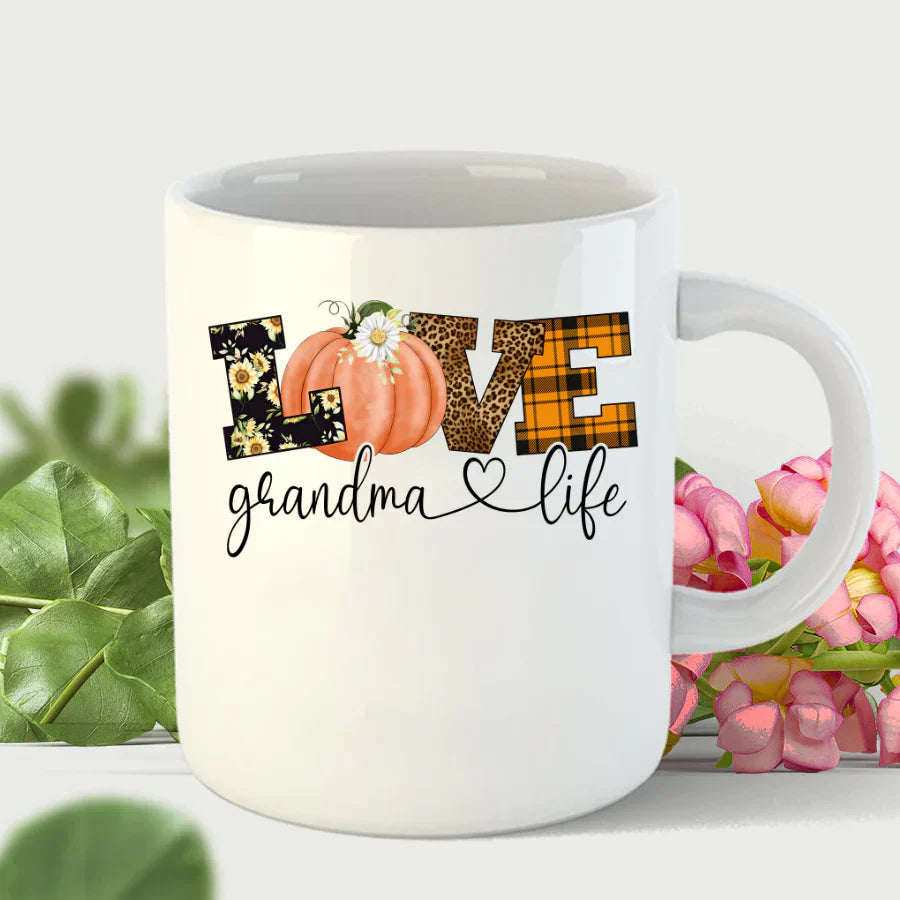 Love Grandma Life Fall Season Pumpkin Mug