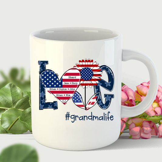 Love Grandma Life With Grandkids Heart Flag Sunflower Mug