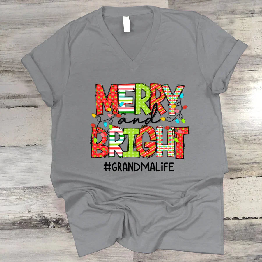 Merry And Bright Grandma Life CTH01 V-Neck