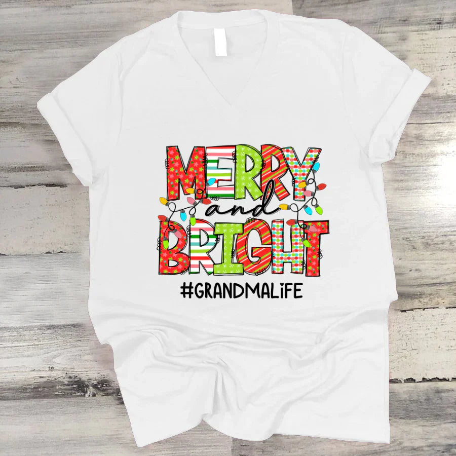 Merry And Bright Grandma Life CTH01 V-Neck