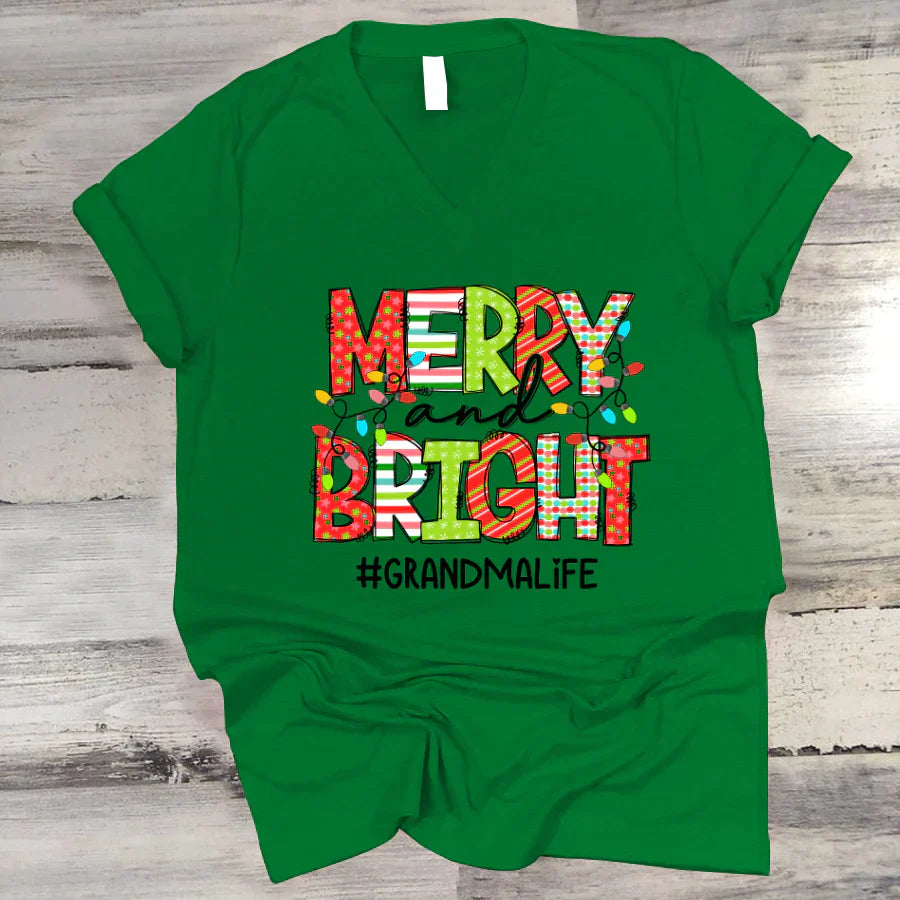 Merry And Bright Grandma Life CTH01 V-Neck