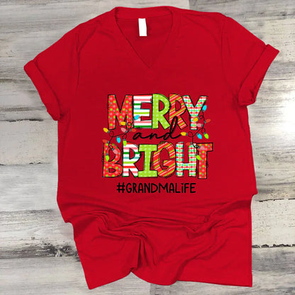 Merry And Bright Grandma Life CTH01 V-Neck