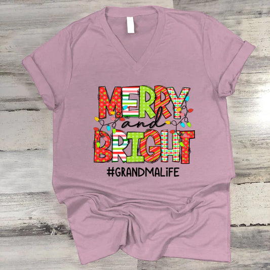 Merry And Bright Grandma Life CTH01 V-Neck
