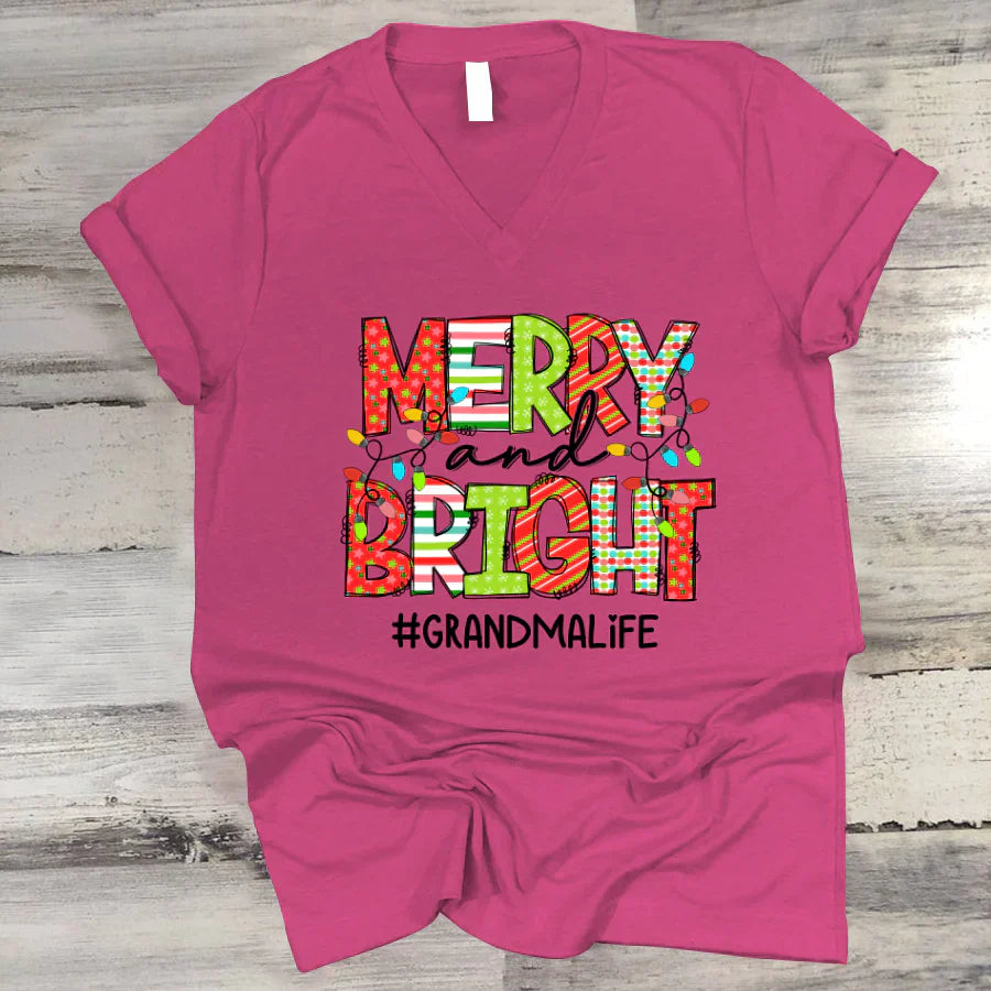 Merry And Bright Grandma Life CTH01 V-Neck