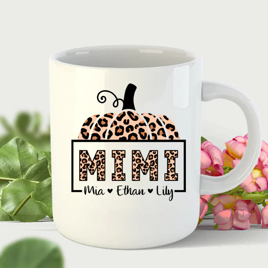 Mimi And Grandkids Pumpkin Leopard Mug
