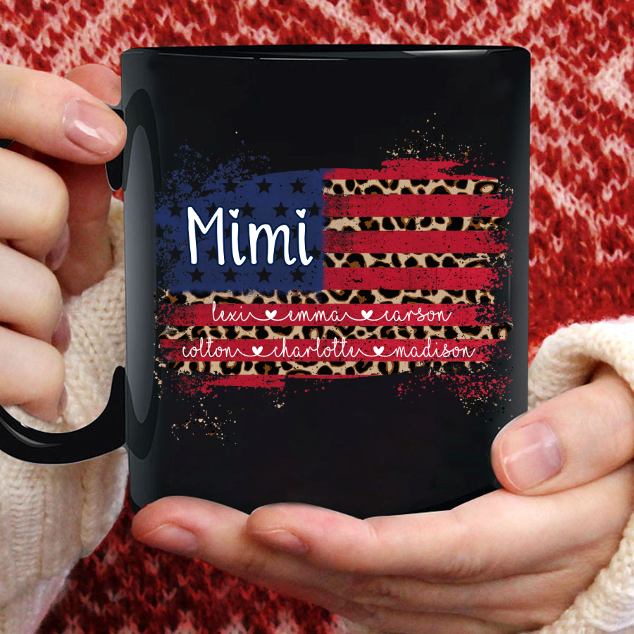 Mimi Grandma Flag Leopard American Kid Names Custom Mug