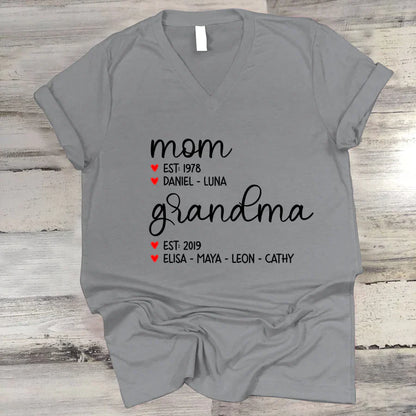 Mom Est Grandma Est And Kid  CTH01 V-Neck