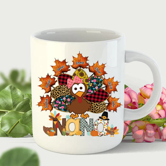 Nana And Grandkids Thanksgiving Autumn Turkey Mug