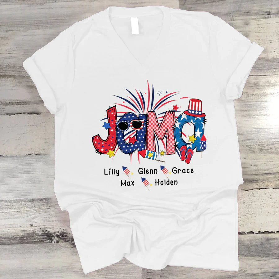 Patriotic Doodle 4th Of Jama Babi And Grandkid CTH01 V-Neck