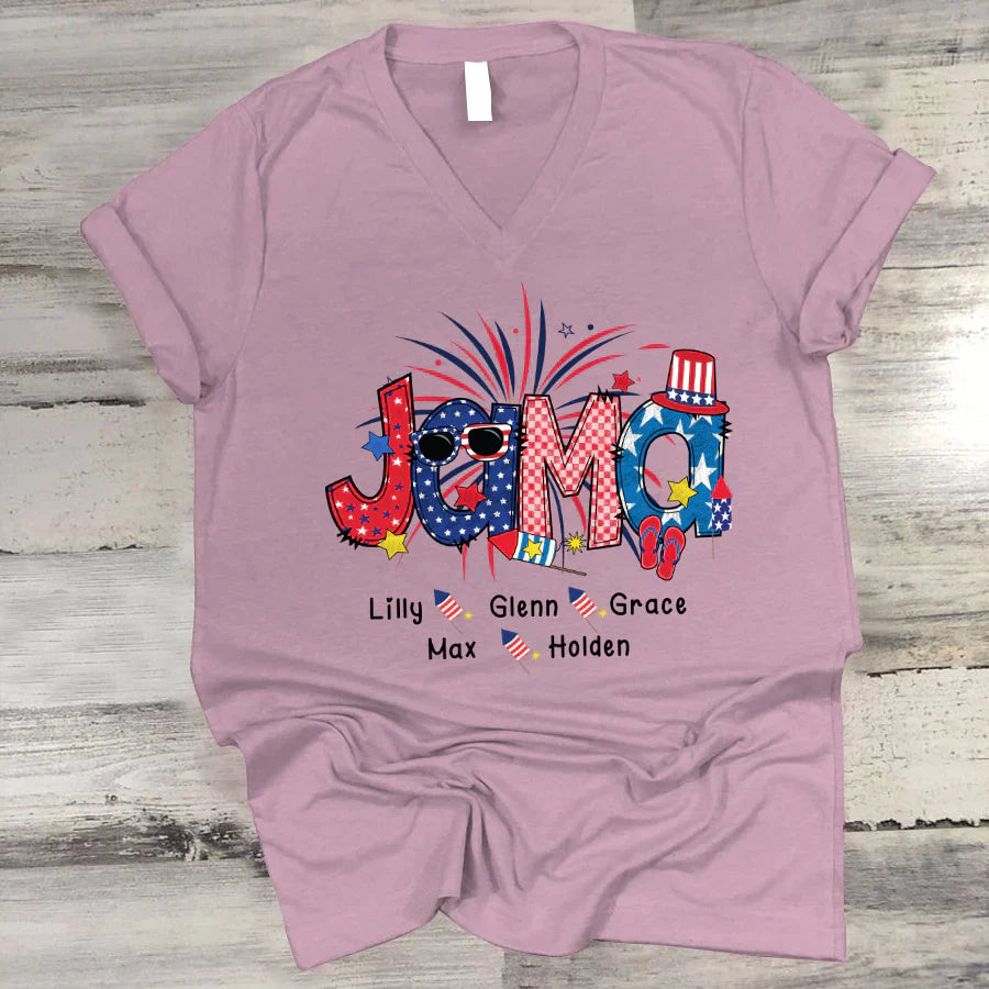 Patriotic Doodle 4th Of Jama Babi And Grandkid CTH01 V-Neck