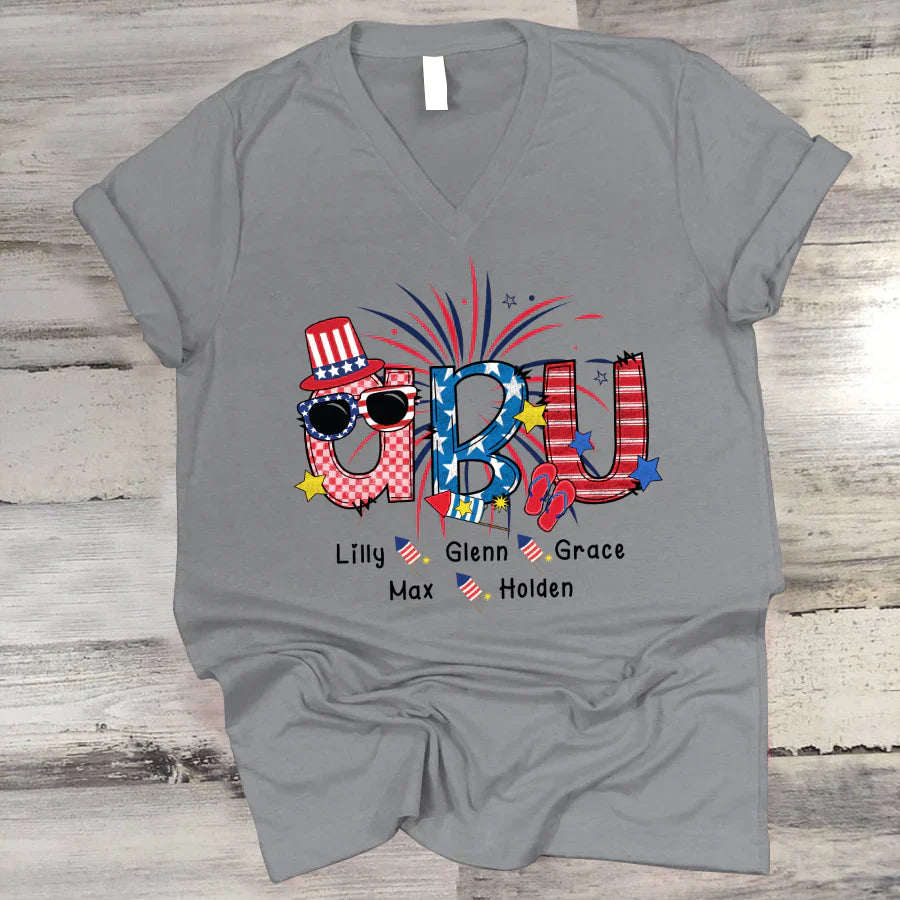 Patriotic Doodle 4th Of July Abu And Grandkid CTH01 V-Neck