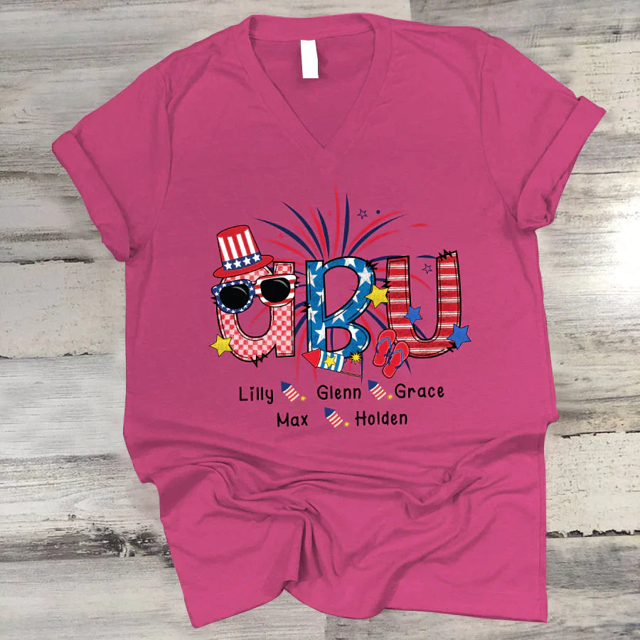 Patriotic Doodle 4th Of July Abu And Grandkid CTH01 V-Neck