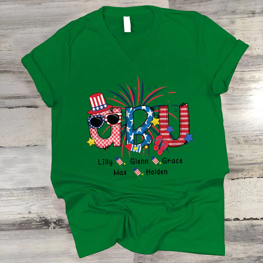 Patriotic Doodle 4th Of July Abu And Grandkid CTH01 V-Neck