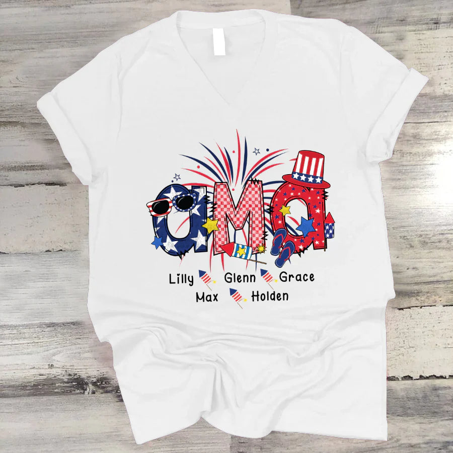 Patriotic Doodle 4th Of July Ama And Grandkid CTH01 V-Neck