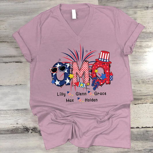 Patriotic Doodle 4th Of July Ama And Grandkid CTH01 V-Neck