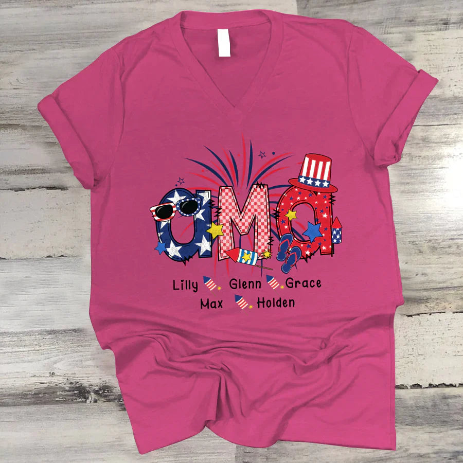 Patriotic Doodle 4th Of July Ama And Grandkid CTH01 V-Neck