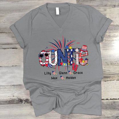 Patriotic Doodle 4th Of July Auntie And Grandkid CTH01 V-Neck