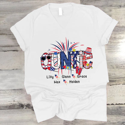 Patriotic Doodle 4th Of July Auntie And Grandkid CTH01 V-Neck