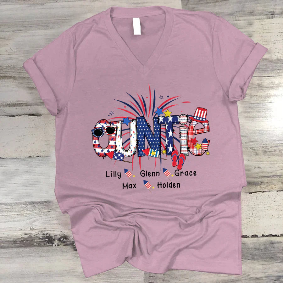 Patriotic Doodle 4th Of July Auntie And Grandkid CTH01 V-Neck
