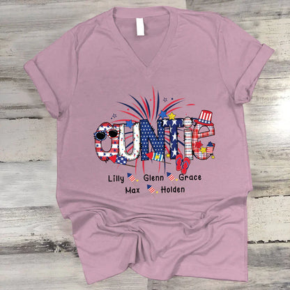 Patriotic Doodle 4th Of July Auntie And Grandkid CTH01 V-Neck