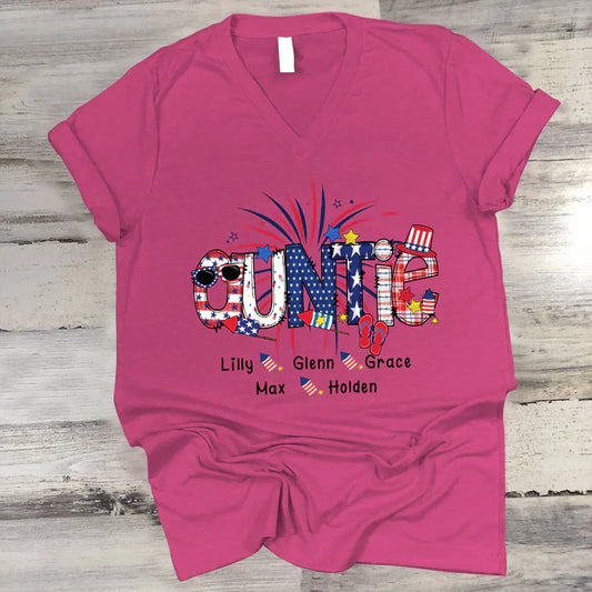 Patriotic Doodle 4th Of July Auntie And Grandkid CTH01 V-Neck