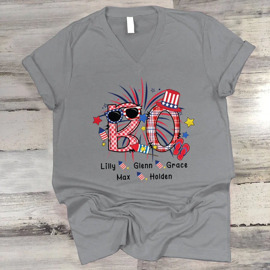 Patriotic Doodle 4th Of July BO And Grandkid CTH01 V-Neck