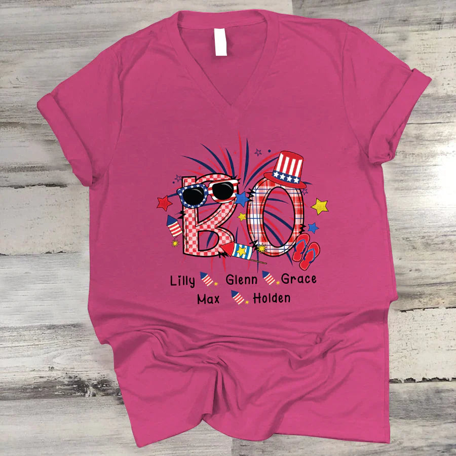 Patriotic Doodle 4th Of July BO And Grandkid CTH01 V-Neck