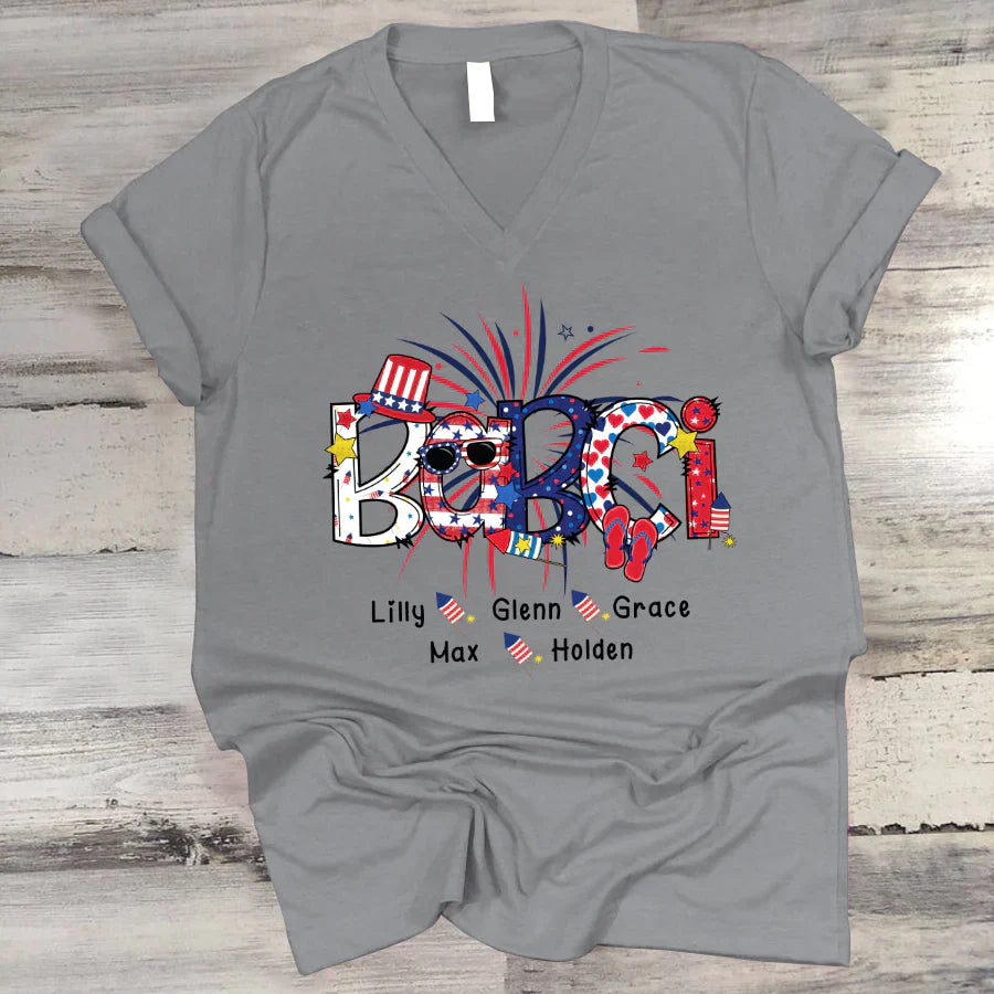 Patriotic Doodle 4th Of July Babci And Grandkid CTH01 V-Neck