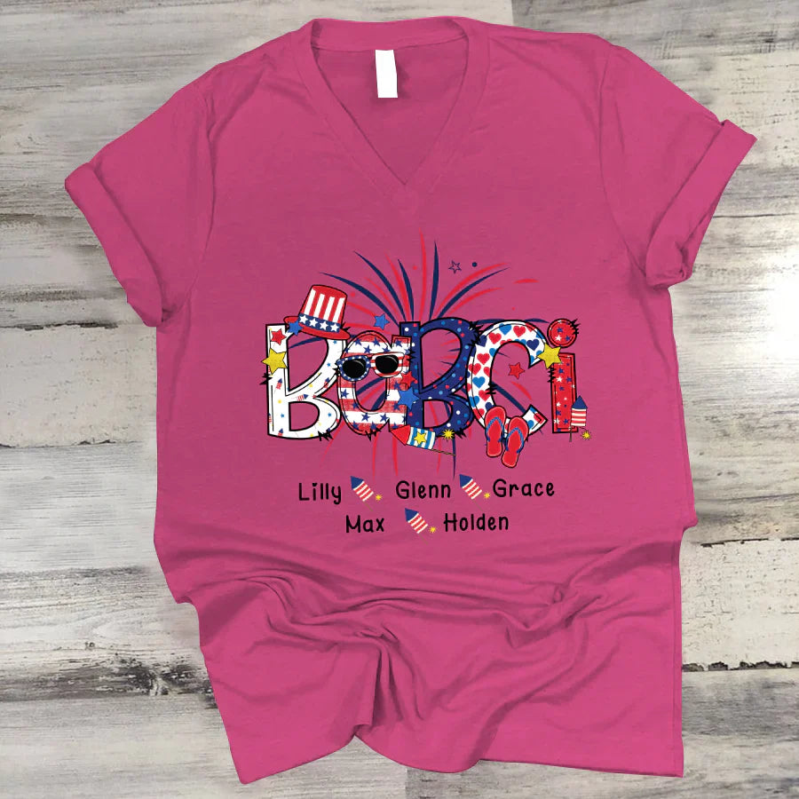 Patriotic Doodle 4th Of July Babci And Grandkid CTH01 V-Neck