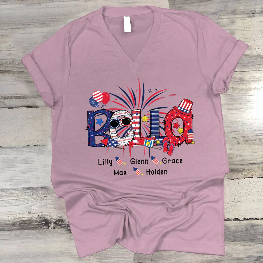 Patriotic Doodle 4th Of July Bella And Grandkid CTH01 V-Neck
