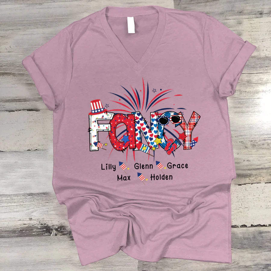 Patriotic Doodle 4th Of July Fancy And Grandkid CTH01 V-Neck