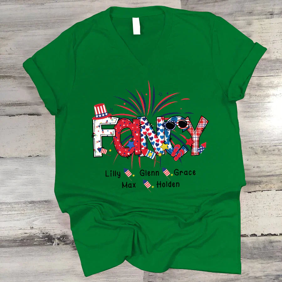 Patriotic Doodle 4th Of July Fancy And Grandkid CTH01 V-Neck