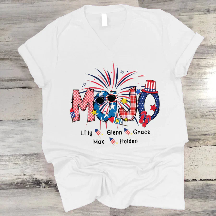 Patriotic Doodle 4th Of July MaJo And Grandkid CTH01 V-Neck
