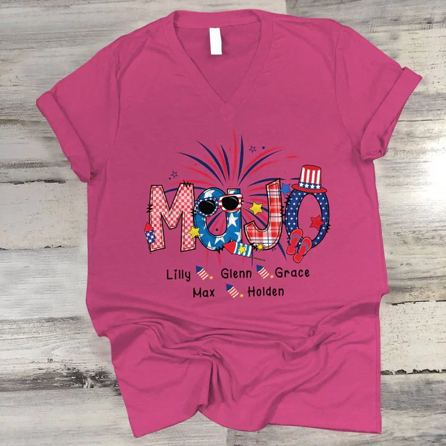 Patriotic Doodle 4th Of July MaJo And Grandkid CTH01 V-Neck