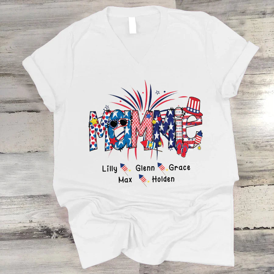Patriotic Doodle 4th Of July Mamie And Grandkid CTH01 V-Neck