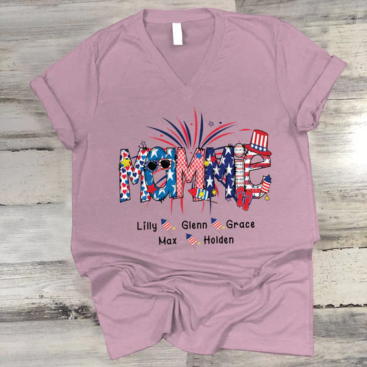 Patriotic Doodle 4th Of July Mamie And Grandkid CTH01 V-Neck