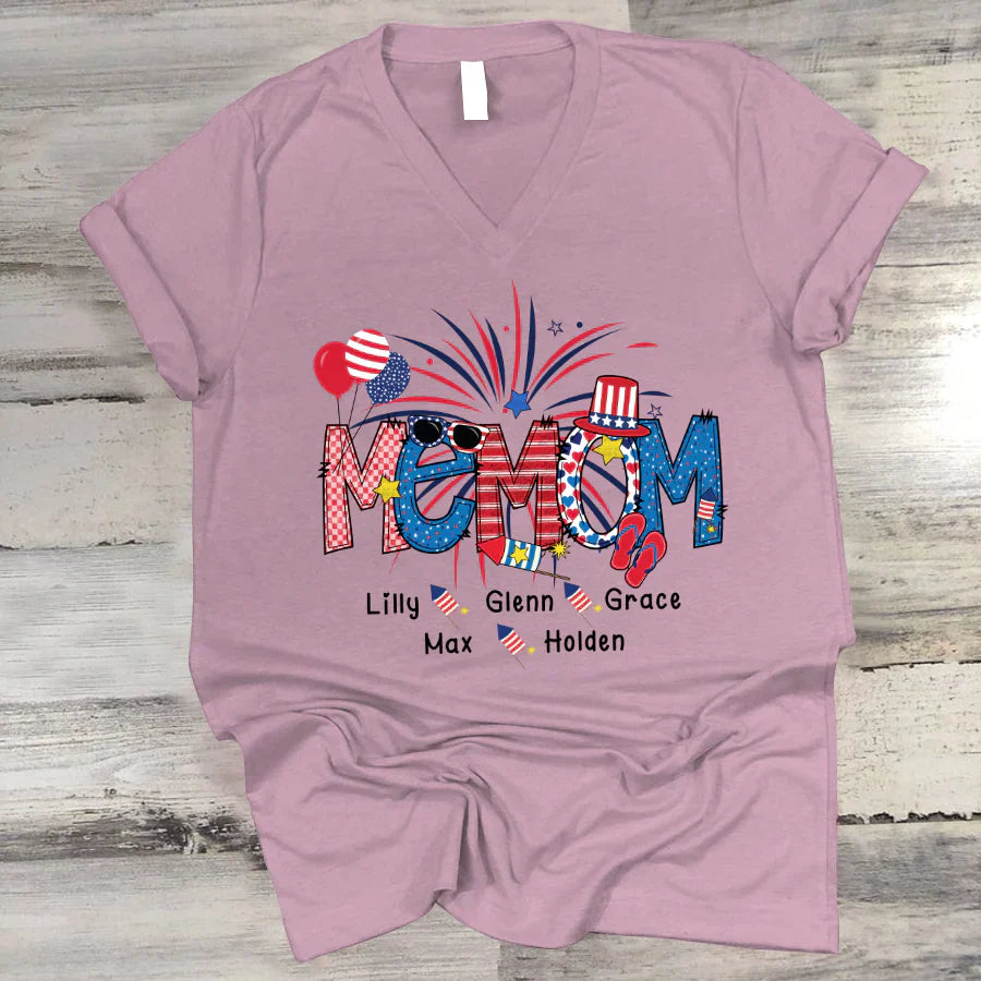 Patriotic Doodle 4th Of July Memom And Grandkid CTH01 V-Neck
