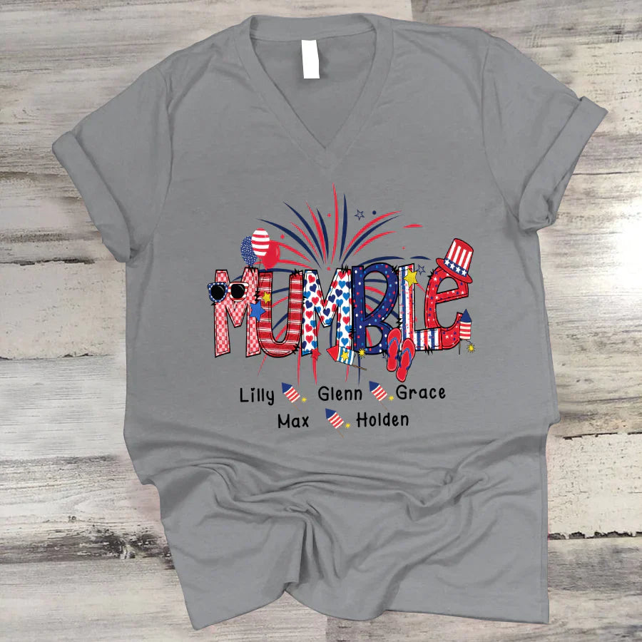 Patriotic Doodle 4th Of July Mumble And Grandkid CTH01 V-Neck