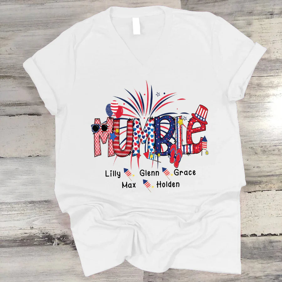Patriotic Doodle 4th Of July Mumble And Grandkid CTH01 V-Neck