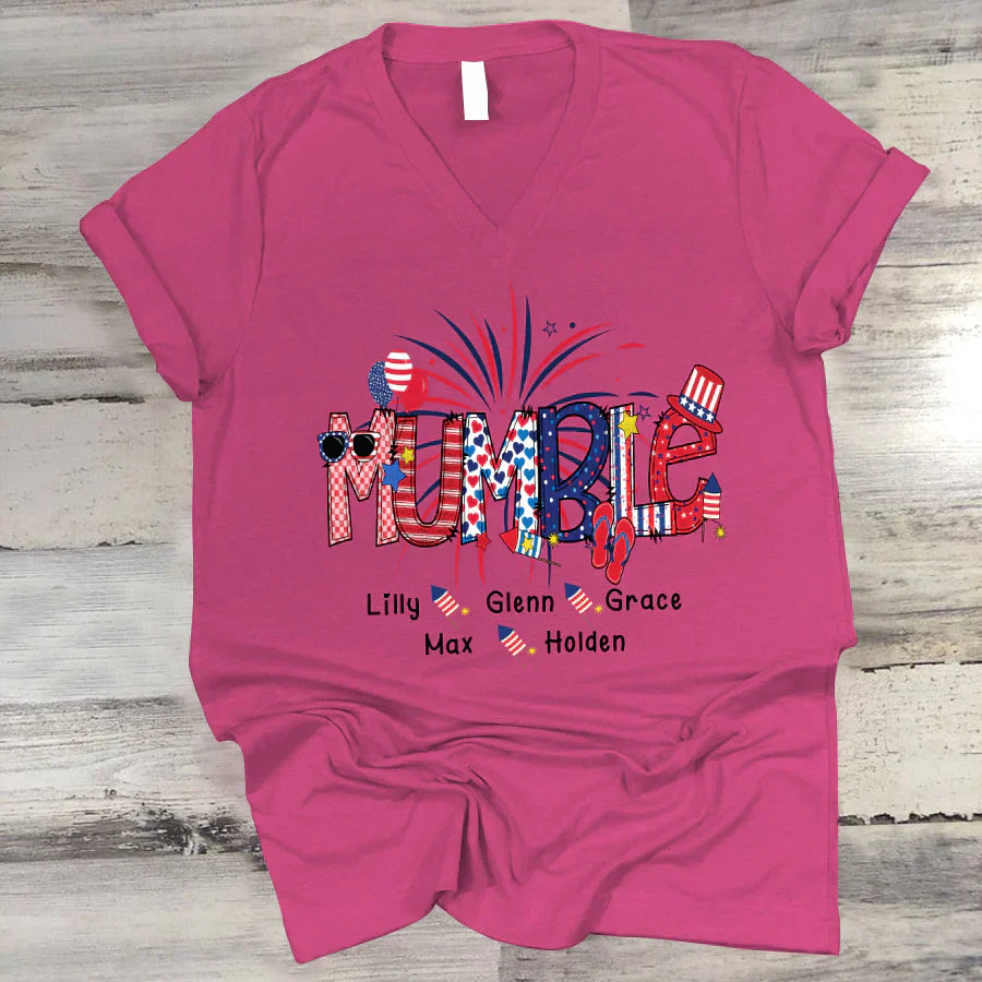 Patriotic Doodle 4th Of July Mumble And Grandkid CTH01 V-Neck