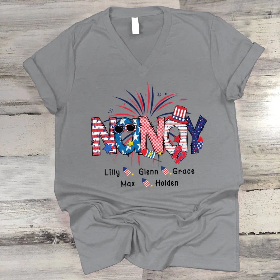 Patriotic Doodle 4th Of July Nanay And Grandkid CTH01 V-Neck