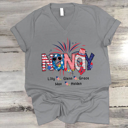Patriotic Doodle 4th Of July Nanay And Grandkid CTH01 V-Neck