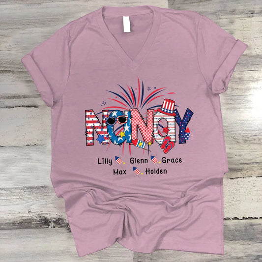 Patriotic Doodle 4th Of July Nanay And Grandkid CTH01 V-Neck